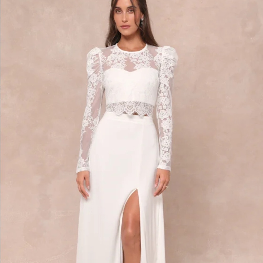 Heavenly Promise White Sheer Lace Two-Piece Maxi Dress